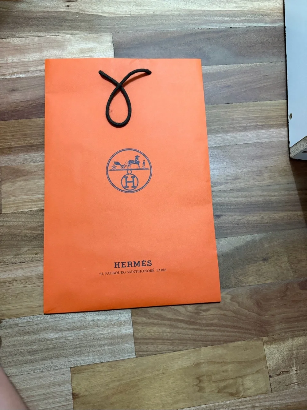 Hermes Orange Shopping Bag with Black Rope Handles